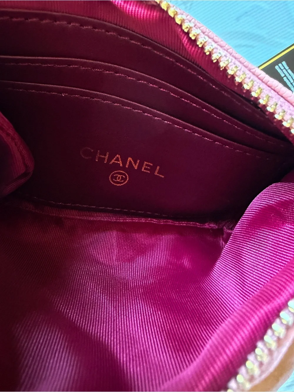 CHANEL Pink Quilted Zip Pouch with Gold CC - Picture 10 of 12